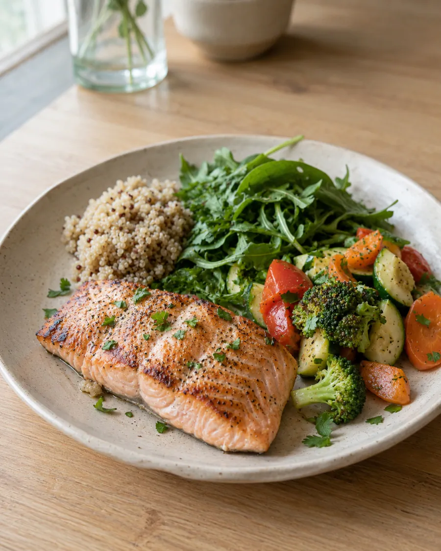 Piatto con salmone e verdure