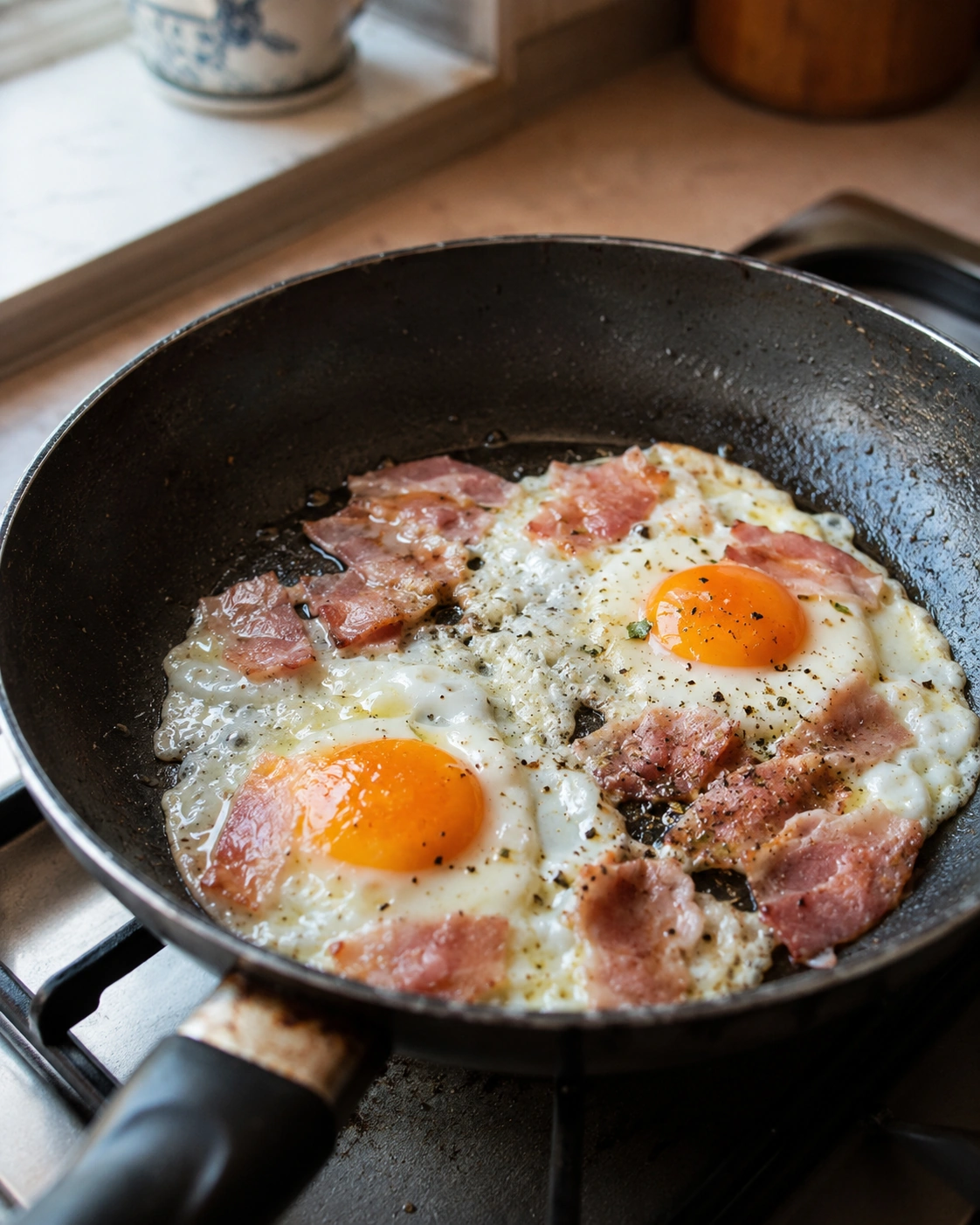 Colazione in padella con uova e salumi